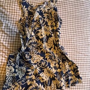 Floral Sleeveless Dress - Navy and Cream
